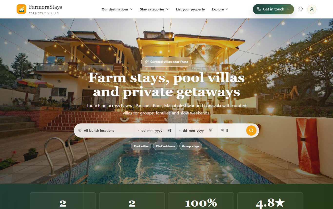 Farmora Stays booking platform